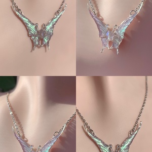 Lilás fehér pillangós nyaklánc, Ékszer, Nyaklánc, Medálos nyaklánc, Ékszerkészítés, Fémmegmunkálás, MESKA