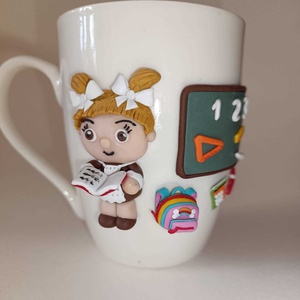 Bögre kézzel készített díszítéssel, polimer agyagból. Iskola. Gyermekek. Dekoráció , Otthon & Életmód, Konyhafelszerelés, tálalás, Tálalás, Bögre & Csésze, Gyurma, Mindenmás, MESKA