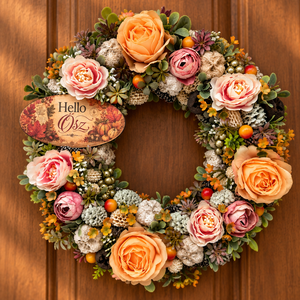 Hello Ősz! Romantikus virágos ajtódísz (25cm) - Meska.hu
