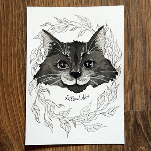 Eredeti, kézzel készült illusztráció - 2025 inktober - Bajszos cica - művészet - grafika & illusztráció - tus - Meska.hu