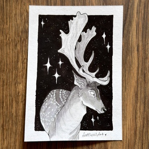 Eredeti, kézzel készült illusztráció - 2025 inktober - Dámszarvas - művészet - grafika & illusztráció - tus - Meska.hu