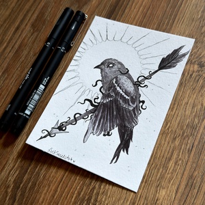 Eredeti, kézzel készült illusztráció - 2025 inktober - Madár, Művészet, Grafika & Illusztráció, Tus, Festészet, Fotó, grafika, rajz, illusztráció, MESKA