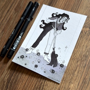 Eredeti, kézzel készült illusztráció - 2025 inktober - Nagytakarítás, Művészet, Grafika & Illusztráció, Tus, Festészet, Fotó, grafika, rajz, illusztráció, MESKA