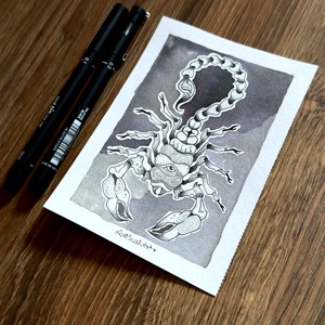 Eredeti, kézzel készült illusztráció - 2025 inktober - Skorpió, Művészet, Grafika & Illusztráció, Tus, Festészet, Fotó, grafika, rajz, illusztráció, MESKA