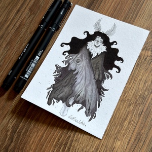 Eredeti, kézzel készült illusztráció - 2025 inktober - Lepke lány, Művészet, Grafika & Illusztráció, Tus, Festészet, Fotó, grafika, rajz, illusztráció, MESKA