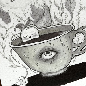 Eredeti, kézzel készült illusztráció - 2025 inktober - Tea party - művészet - grafika & illusztráció - tus - Meska.hu