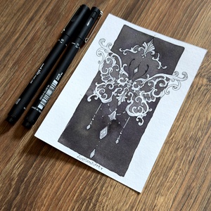 Eredeti, kézzel készült illusztráció - 2025 inktober - Pillangó ornament, Művészet, Grafika & Illusztráció, Tus, Festészet, Fotó, grafika, rajz, illusztráció, MESKA