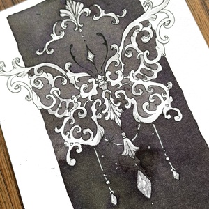 Eredeti, kézzel készült illusztráció - 2025 inktober - Pillangó ornament - művészet - grafika & illusztráció - tus - Meska.hu