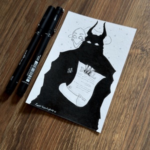 Eredeti, kézzel készült illusztráció - 2025 inktober - Deal with the devil, Művészet, Grafika & Illusztráció, Tus, Festészet, Fotó, grafika, rajz, illusztráció, MESKA