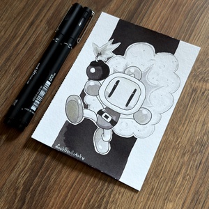 Eredeti, kézzel készült illusztráció - 2025 inktober - Bomberman, Művészet, Grafika & Illusztráció, Tus, Festészet, Fotó, grafika, rajz, illusztráció, MESKA