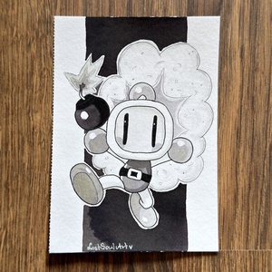 Eredeti, kézzel készült illusztráció - 2025 inktober - Bomberman - művészet - grafika & illusztráció - tus - Meska.hu