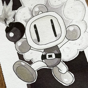 Eredeti, kézzel készült illusztráció - 2025 inktober - Bomberman - művészet - grafika & illusztráció - tus - Meska.hu