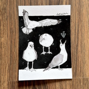 Eredeti, kézzel készült illusztráció - 2025 inktober - Sirály party - művészet - grafika & illusztráció - tus - Meska.hu