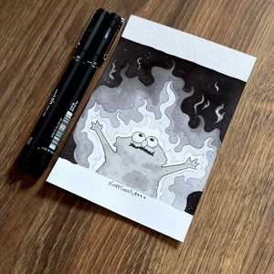 Eredeti, kézzel készült illusztráció - 2025 inktober - Elmo on fire, Művészet, Grafika & Illusztráció, Tus, Festészet, Fotó, grafika, rajz, illusztráció, MESKA