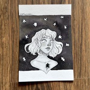 Eredeti, kézzel készült illusztráció - 2025 inktober - A hiányzó darab ( the missing piece) - művészet - grafika & illusztráció - tus - Meska.hu