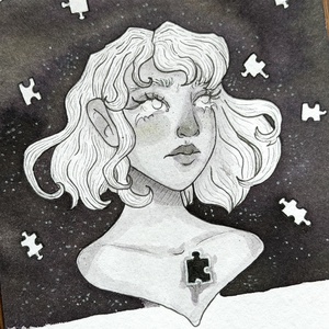 Eredeti, kézzel készült illusztráció - 2025 inktober - A hiányzó darab ( the missing piece) - művészet - grafika & illusztráció - tus - Meska.hu