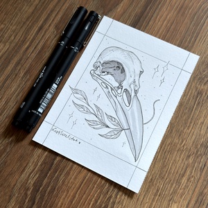 Eredeti, kézzel készült illusztráció - 2025 inktober - Holló koponya, Művészet, Grafika & Illusztráció, Tus, Festészet, Fotó, grafika, rajz, illusztráció, MESKA