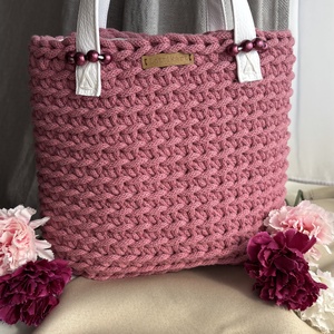 Blossom Lia Mini horgolt táska, horgolt oldaltáska, kézitáska béléssel, belső zsebbel, rózsaszín fehér, Táska & Tok, Kézitáska & válltáska, Válltáska, Horgolás, Varrás, MESKA