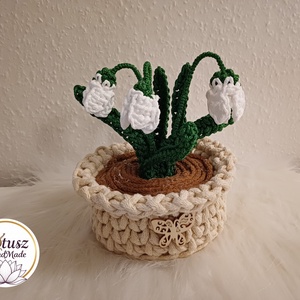 Horgolt hóvirág kaspóban, Otthon & Életmód, Virágdekoráció, Virágdíszek, Asztali virágdísz, Horgolás, MESKA