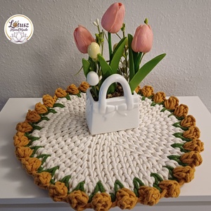 Horgolt tulipános alátét, Otthon & Életmód, Dekoráció, Asztal és polc dekoráció, Asztaldísz, Horgolás, MESKA