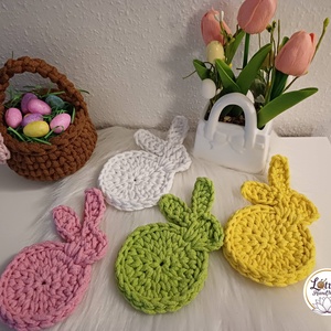 Horgolt nyuszis alátét, Ünnepi díszek, dekorációk, Húsvéti díszek és dekorációk, Húsvéti asztaldíszek, Horgolás, MESKA