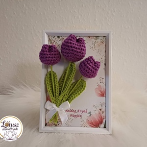 Horgolt tulipán képkeretben, Otthon & Életmód, Virágdekoráció, Virágdíszek, Asztali virágdísz, Horgolás, MESKA