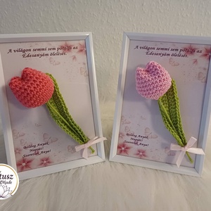 Horgolt tulipán képkeretben, Otthon & Életmód, Virágdekoráció, Virágdíszek, Asztali virágdísz, Horgolás, MESKA