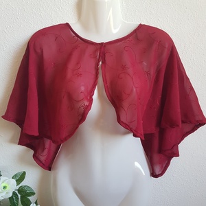 Borvörös színű, hímzett muszlin pelerin, rövid palást, Esküvő, Kiegészítők, Bolero és válltakaró, Varrás, MESKA