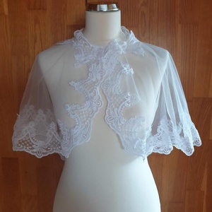 ESKÜVŐ BOL14 - Elegáns 95mm-es csipkés hófehér színű boleró, pelerin, Esküvő, Kiegészítők, Bolero és válltakaró, Varrás, MESKA