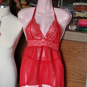 FEN129B - Női fehérnemű szett - Muszlin csipkés babydoll, hálóing nyitott tangával, Ruha & Divat, Női ruha, Fürdőruha & Fehérnemű, Varrás, MESKA