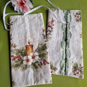 DCS101 - Csipke virág, gyertya mintás vászon ajándéktasak, mikulás zsák, bortartó - Meska.hu