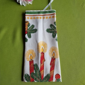 DCS103 - Gyertya, gomba, csengő mintás vászon ajándéktasak, mikulás zsák, bortartó - Meska.hu