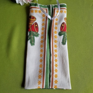 DCS103 - Gyertya, gomba, csengő mintás vászon ajándéktasak, mikulás zsák, bortartó - karácsony - mikulás - mikulás zsák - Meska.hu