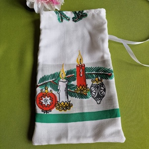 DCS104 - Gyertyás, gömbös mintás textil ajándéktasak, mikulás zsák - Meska.hu