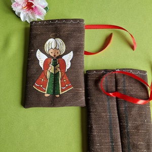 DCS110 - Angyalka mintás juta ajándéktasak, mikulás zsák, Karácsony, Mikulás, Mikulás zsák, Varrás, MESKA