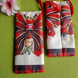 DCS119 - Masnis, csengettyűs mintás textil ajándéktasak, mikulás zsák, Karácsony, Mikulás, Mikulás zsák, Varrás, MESKA