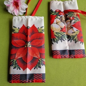 DCS120 - Mikulás virág mintás textil ajándéktasak, mikulás zsák, Karácsony, Mikulás, Mikulás zsák, Varrás, MESKA