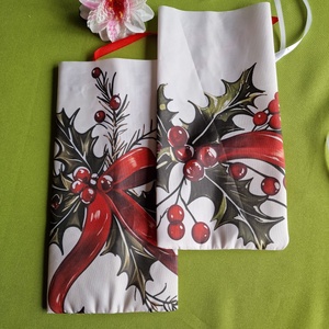DCS122 - Masnis, fenyőág, fagyal mintás textil ajándéktasak, mikulás zsák, bortartó, pezsgő  csomagoló, Karácsony, Mikulás, Mikulás zsák, Varrás, MESKA