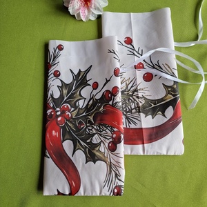 DCS122 - Masnis, fenyőág, fagyal mintás textil ajándéktasak, mikulás zsák, bortartó, pezsgő  csomagoló - karácsony - mikulás - mikulás zsák - Meska.hu