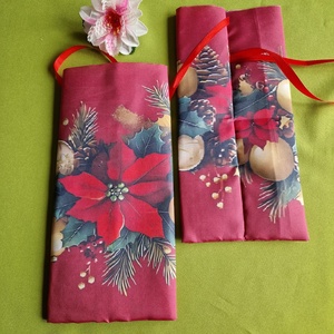 DCS123 - Mikulás virág mintás bordó alaú textil ajándéktasak, mikulás zsák, bortartó, pezsgő  csomagoló, Karácsony, Mikulás, Mikulás zsák, Varrás, MESKA