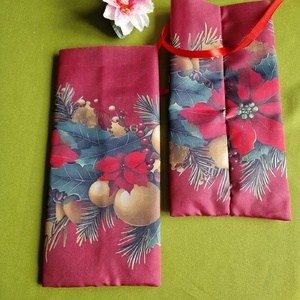 DCS123 - Mikulás virág mintás bordó alaú textil ajándéktasak, mikulás zsák, bortartó, pezsgő  csomagoló - karácsony - mikulás - mikulás zsák - Meska.hu