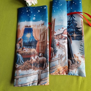 DCS124A - Mária a kisdeddel és a bárányokkal mintás textil ajándéktasak, mikulás zsák, bortartó, pezsgő  csomagoló - Meska.hu