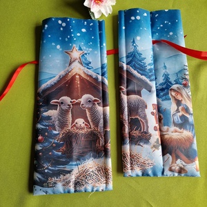 DCS124B - Bethlemi csillag a bárányokkal mintás textil ajándéktasak, mikulás zsák, bortartó, pezsgő csomagoló - Meska.hu