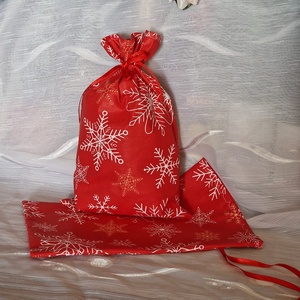 DCS88 - Hópehely mintás mikulás zsák, textil ajándéktasak - piros - karácsony - mikulás - mikulás zsák - Meska.hu