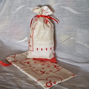 DCS90 - Hópehely, szív, szarvas mintás mikulás zsák, textil ajándéktasak - karácsony - mikulás - mikulás zsák - Meska.hu