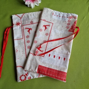 DCS90 - Hópehely, szív, szarvas mintás mikulás zsák, textil ajándéktasak, Karácsony, Mikulás, Mikulás zsák, Varrás, MESKA