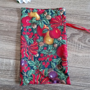 DCS91 - Karácsonyi mintás mikulás zsák, ajándéktasak - alma, körte, szilva, masni - Meska.hu