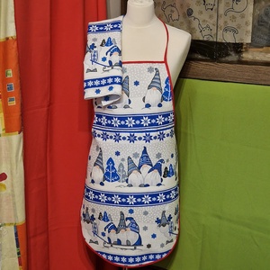 OTT37 - Karácsonyi manó és egér mintás pamut konyhai szett: kötény, konyharuha (törlőkendő) - Meska.hu