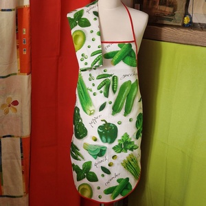 OTT35 - Pipacs, zöldség, naparforgós és Cica mintás pamut konyhai szett: kötény, konyharuha (törlőkendő) - otthon & életmód - konyhafelszerelés, tálalás - konyhai textil - kötény - Meska.hu