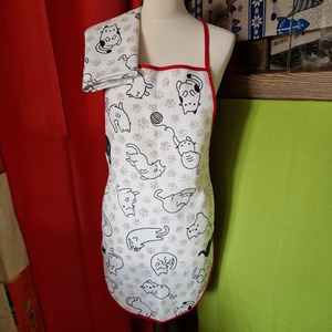 OTT35 - Pipacs, zöldség, naparforgós és Cica mintás pamut konyhai szett: kötény, konyharuha (törlőkendő) - otthon & életmód - konyhafelszerelés, tálalás - konyhai textil - kötény - Meska.hu